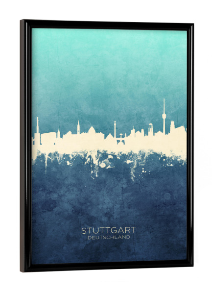 Poster mit schwarzem Rahmen "Stuttgart Germany Skyline NavyCyan" artboxONE - Städte,Städte / Stuttgart