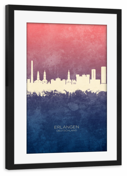 Poster mit Rahmen schwarz "Erlangen Germany Skyline BlueRose" artboxONE - Städte