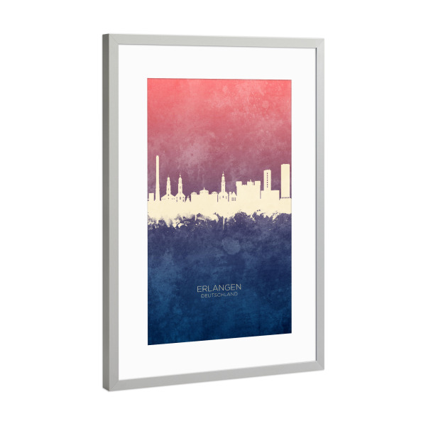 Poster mit Rahmen Silber "Erlangen Germany Skyline BlueRose" artboxONE - Städte