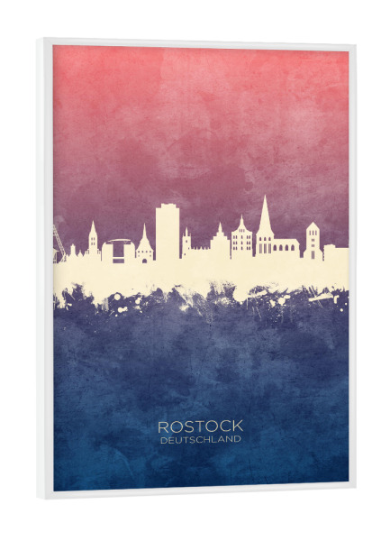 Poster mit weißem Rahmen "Rostock Germany Skyline BlueRose" artboxONE - Städte
