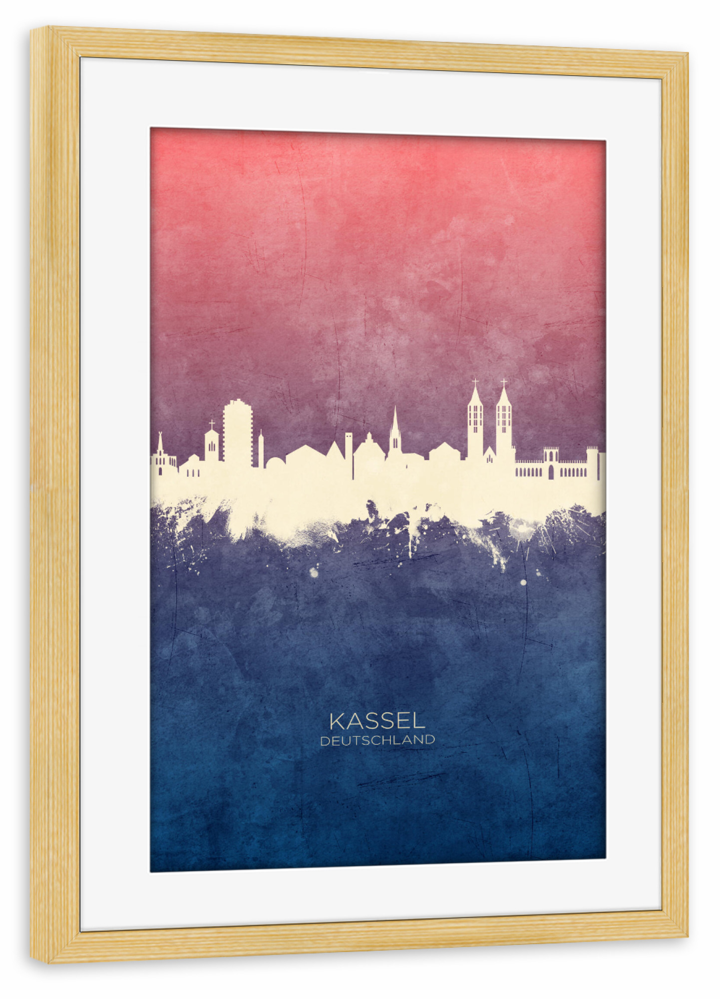 Poster mit Rahmen kiefer "Kassel Germany Skyline BlueRose" artboxONE - Städte