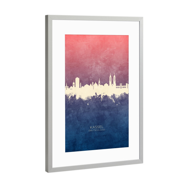 Poster mit Rahmen Silber "Kassel Germany Skyline BlueRose" artboxONE - Städte