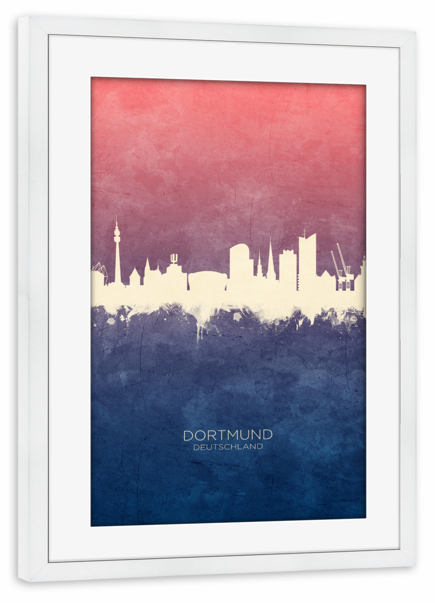 Poster mit Rahmen weiß "Dortmund Germany Skyline BlueRose" artboxONE - Städte