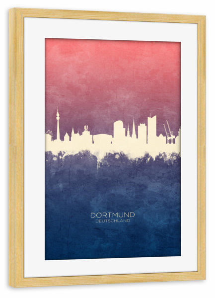 Poster mit Rahmen kiefer "Dortmund Germany Skyline BlueRose" artboxONE - Städte