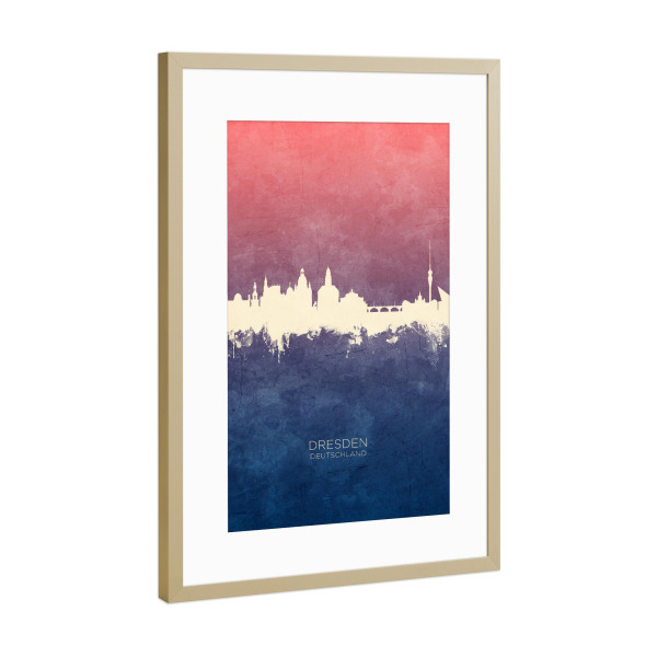 Poster mit Rahmen Gold "Dresden Germany Skyline BlueRose" artboxONE - Städte,Städte / Dresden