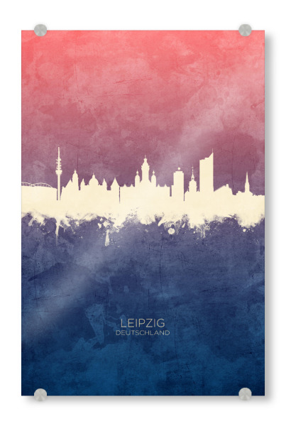 Acrylglasbild "Leipzig Germany Skyline BlueRose" artboxONE - Städte - Leipzig,Deutschland,Skyline,Cityscape,Stadtbild,Watercolor,Germany,City,Stadt