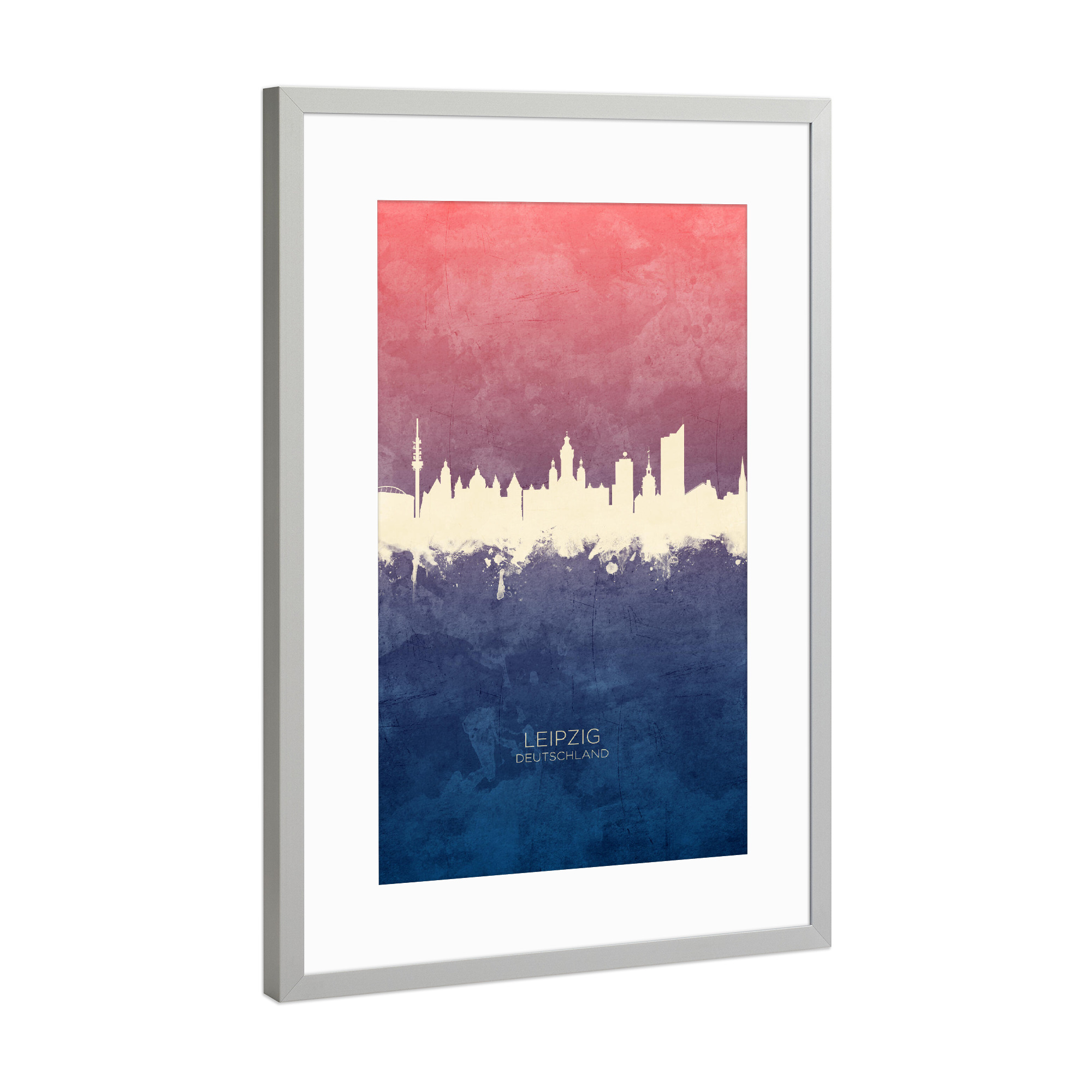 Poster mit Rahmen Silber "Leipzig Germany Skyline BlueRose" artboxONE - Städte