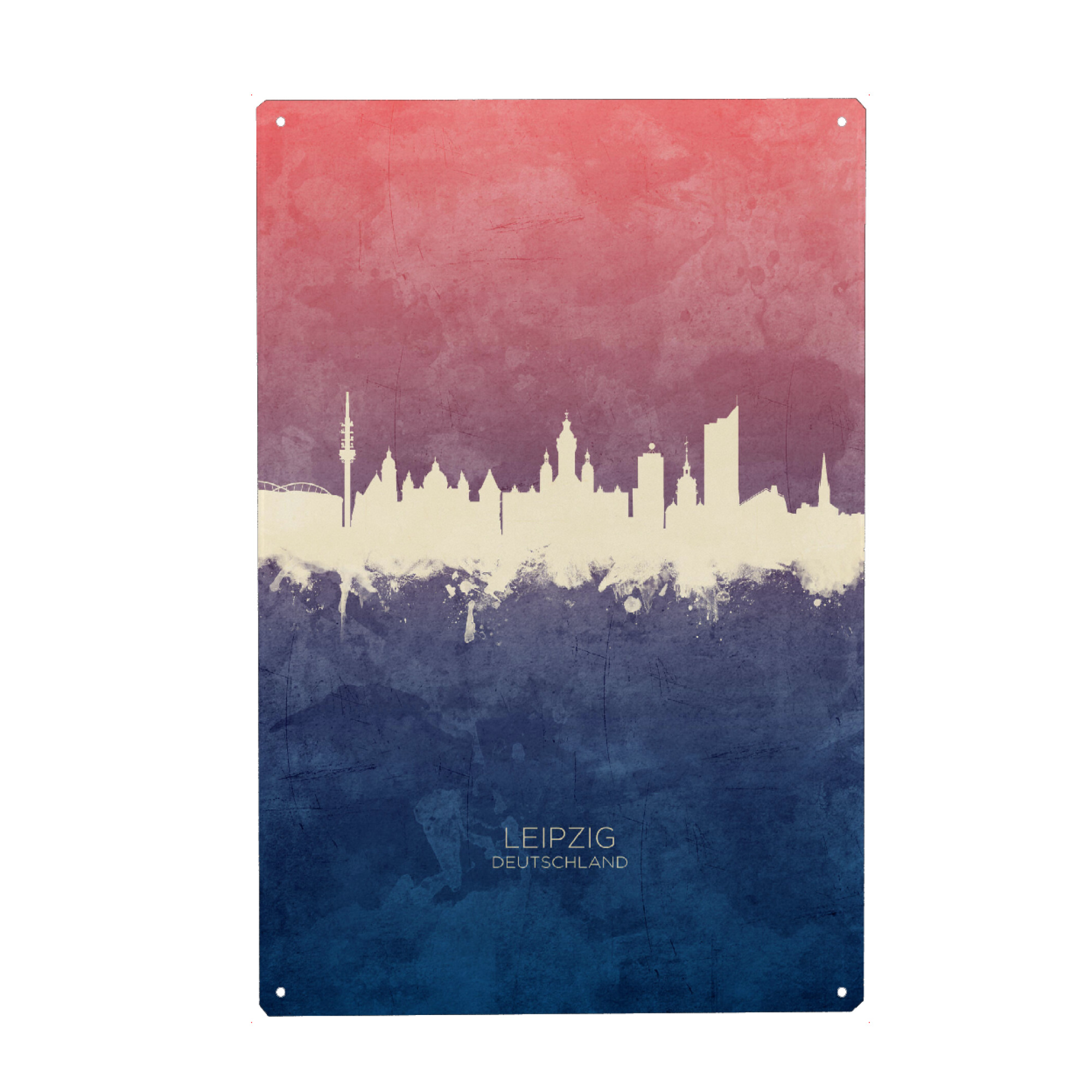 Metall Poster "Leipzig Germany Skyline BlueRose" artboxONE - Städte - Leipzig,Deutschland,Skyline,Cityscape,Stadtbild,Watercolor,Germany,City,Stadt