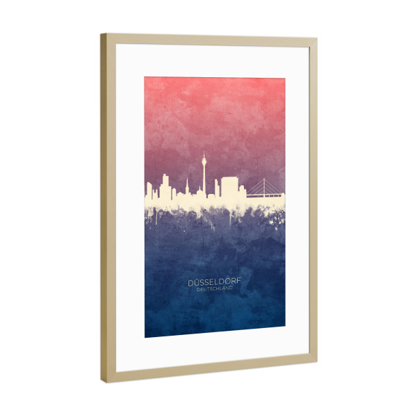 Poster mit Rahmen Gold "Düsseldorf Skyline BlueRose" artboxONE - Städte,Städte / Düsseldorf