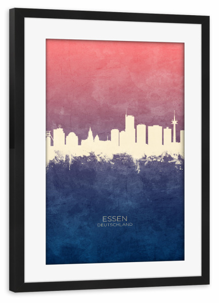 Poster mit Rahmen schwarz "Essen Germany Skyline BlueRose" artboxONE - Städte