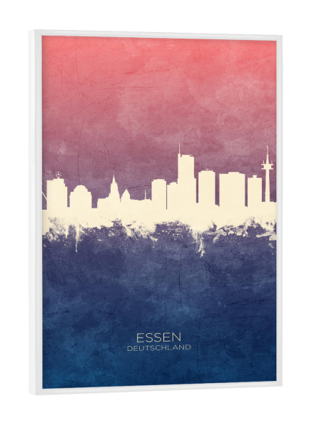 Poster mit weißem Rahmen "Essen Germany Skyline BlueRose" artboxONE - Städte