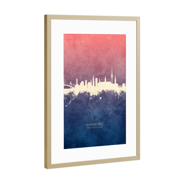 Poster mit Rahmen Gold "Hamburg Germany Skyline BlueRose" artboxONE - Städte,Städte / Hamburg