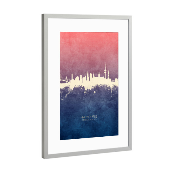 Poster mit Rahmen Silber "Hamburg Germany Skyline BlueRose" artboxONE - Städte,Städte / Hamburg