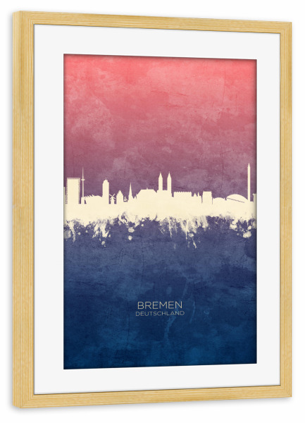 Poster mit Rahmen kiefer "Bremen Germany Skyline BlueRose" artboxONE - Städte