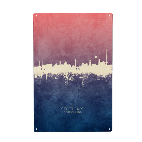 Metall Poster "Stuttgart Germany Skyline BlueRose" artboxONE - Städte,Städte / Stuttgart