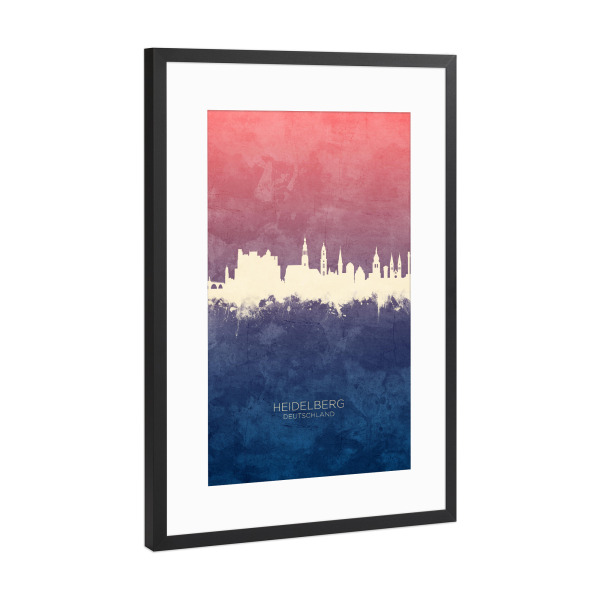 Poster mit Rahmen Schwarz (Metallic) "Heidelberg Skyline BlueRose" artboxONE - Städte
