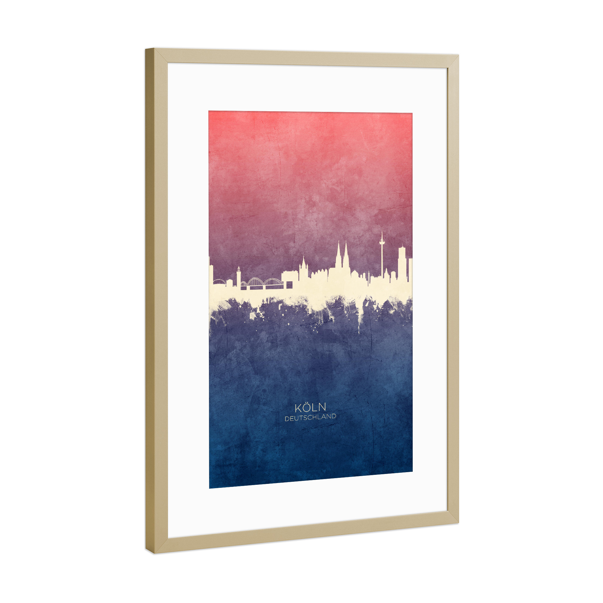 Poster mit Rahmen Gold "Köln Germany Skyline BlueRose" artboxONE - Städte,Städte / Köln