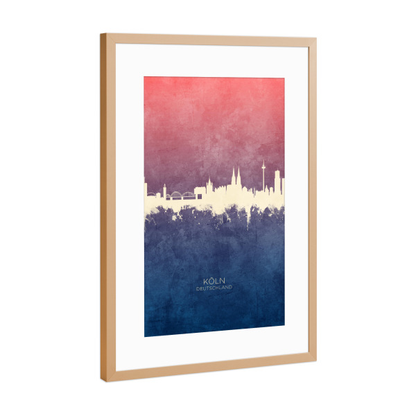 Poster mit Rahmen Kupfer "Köln Germany Skyline BlueRose" artboxONE - Städte,Städte / Köln