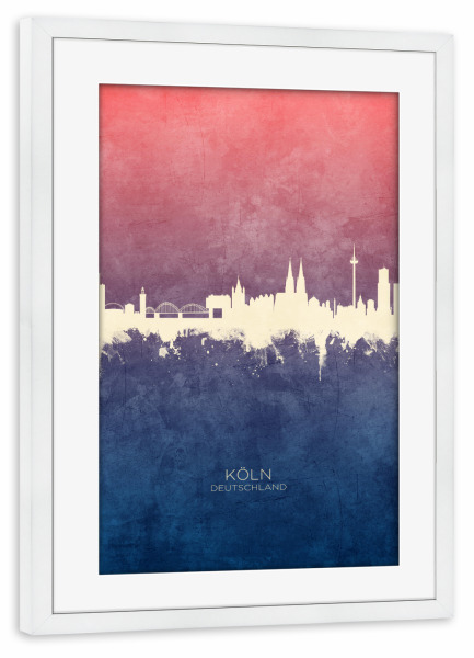 Poster mit Rahmen weiß "Köln Germany Skyline BlueRose" artboxONE - Städte,Städte / Köln