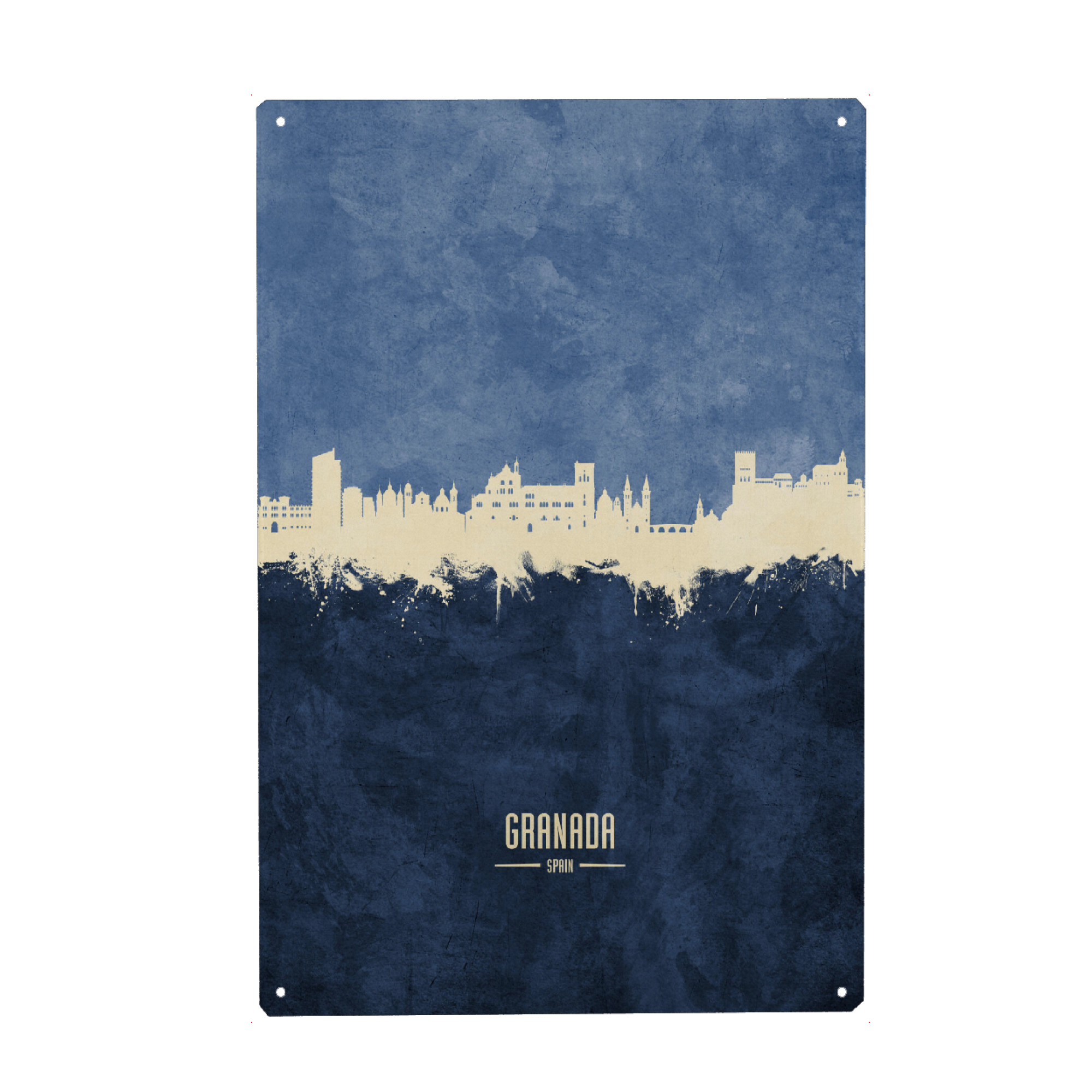 Metall Poster "Granada Spain Skyline Navy" artboxONE - Städte - Granada,Spain,Skyline,Cityscape,Stadtbild,Watercolor,Spanien,City,Stadt - Blechschild