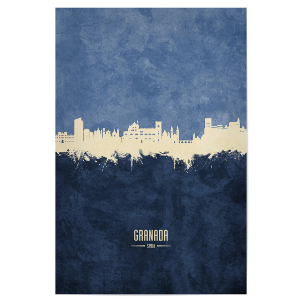 Poster 30x20 cm "Granada Spain Skyline Navy" artboxONE - Städte - Granada,Spain,Skyline,Cityscape,Stadtbild,Watercolor,Spanien,City,Stadt
