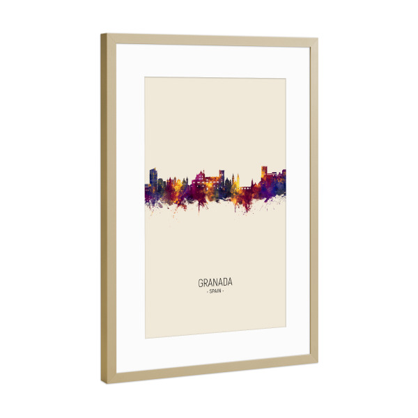 Poster mit Rahmen Gold "Granada Spain Skyline Beige" artboxONE - Städte
