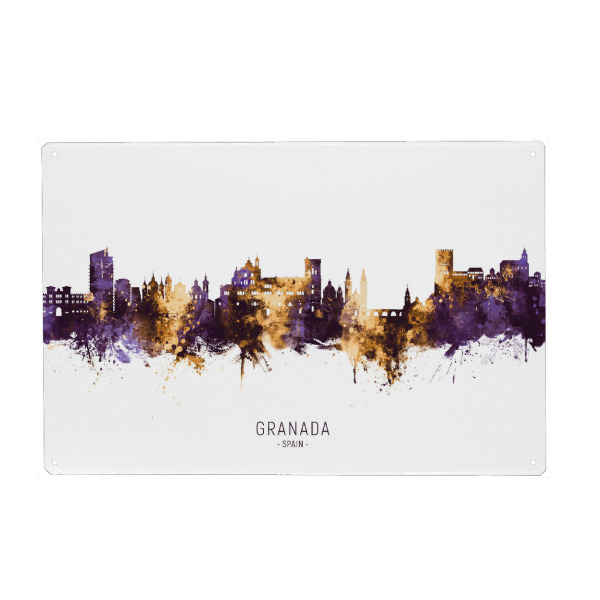 Metall Poster "Granada Spain Skyline PurpleGold" artboxONE - Städte