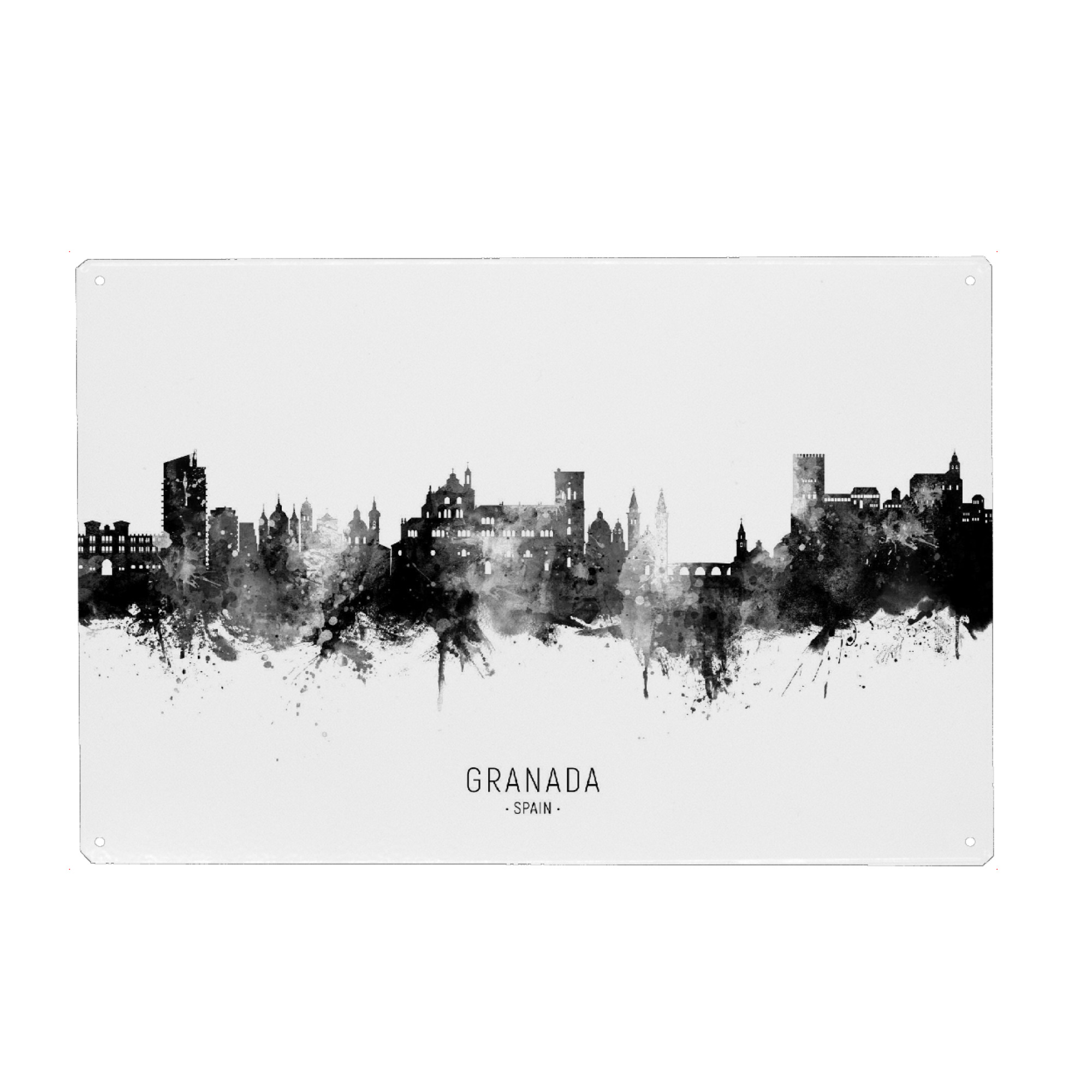 Metall Poster "Granada Spain Skyline BW Text" artboxONE - Städte,Schwarzweiß