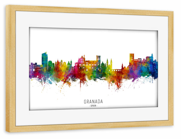 Poster mit Rahmen kiefer "Granada Spain Skyline txt" artboxONE - Städte
