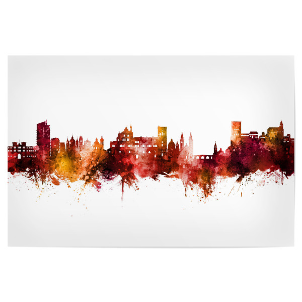 Poster 30x20 cm "Granada Spain Skyline Red" artboxONE - Städte - Granada,Spain,Skyline,Cityscape,Stadtbild,Watercolor,Spanien,Stadt,City,Colorful,Bunt