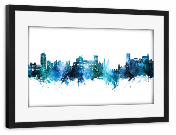 Poster mit Rahmen schwarz "Granada Spain Skyline Blue" artboxONE - Städte