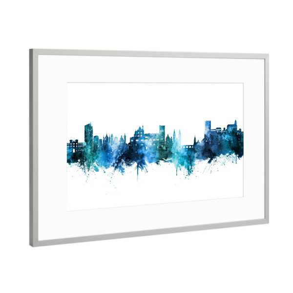 Poster mit Rahmen Silber "Granada Spain Skyline Blue" artboxONE - Städte