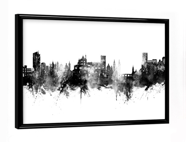 Poster mit schwarzem Rahmen "Granada Spain Skyline Black" artboxONE - Städte,Schwarzweiß