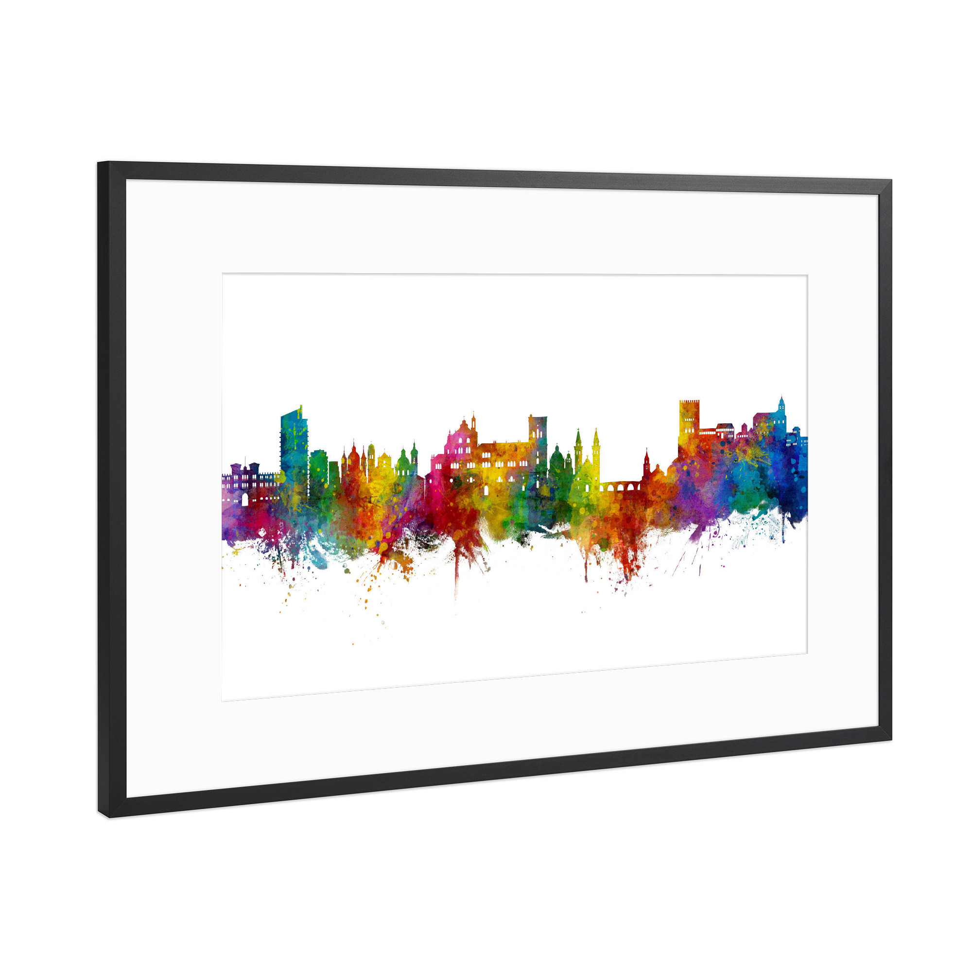 Poster mit Rahmen Schwarz (Metallic) "Granada Spain Skyline" artboxONE - Städte