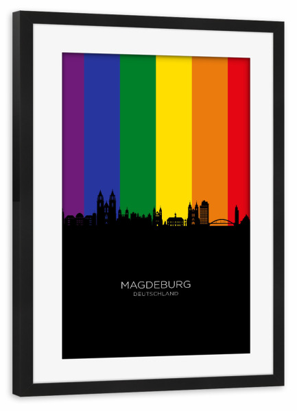 Poster mit Rahmen schwarz "Magdeburg Germany Skyline Pride" artboxONE - Städte