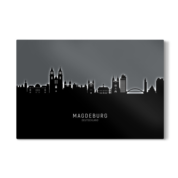 Galerie-Print "Magdeburg Skyline Glow White" 30x20 cm artboxONE