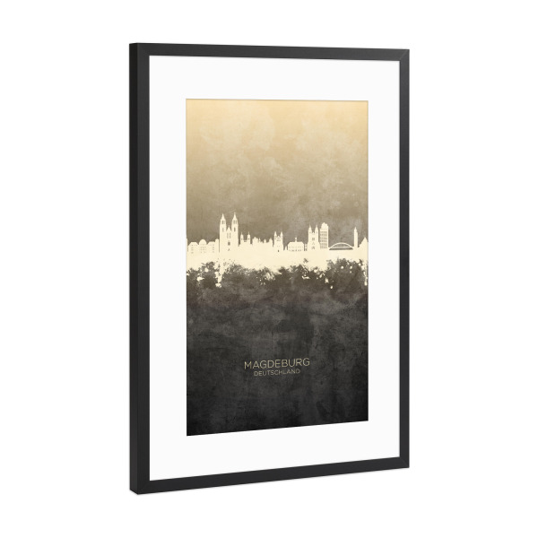 Poster mit Rahmen Schwarz (Metallic) "Magdeburg Germany Skyline Taupe" artboxONE - Städte