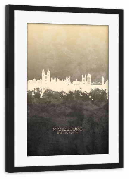 Poster mit Rahmen schwarz "Magdeburg Germany Skyline Taupe" artboxONE - Städte
