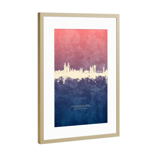 Poster mit Rahmen Gold "Magdeburg Germany Skyline BlueRose" artboxONE - Städte