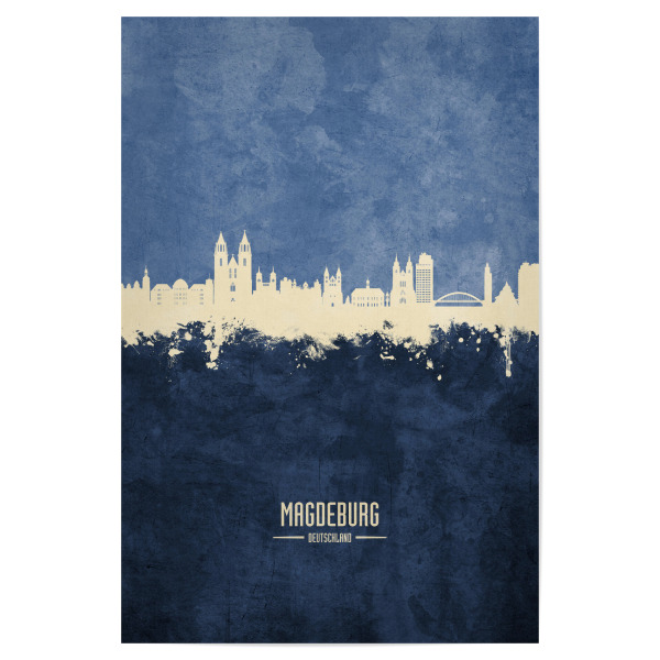 Poster "Magdeburg Germany Skyline Navy" artboxONE - Städte - Magdeburg,Deutschland,Skyline,Cityscape,Stadtbild,Watercolor,Painting,Germany,Stadt,City