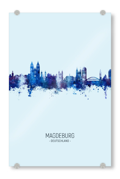 Acrylglasbild "Magdeburg Skyline Dark Blue" artboxONE - Städte