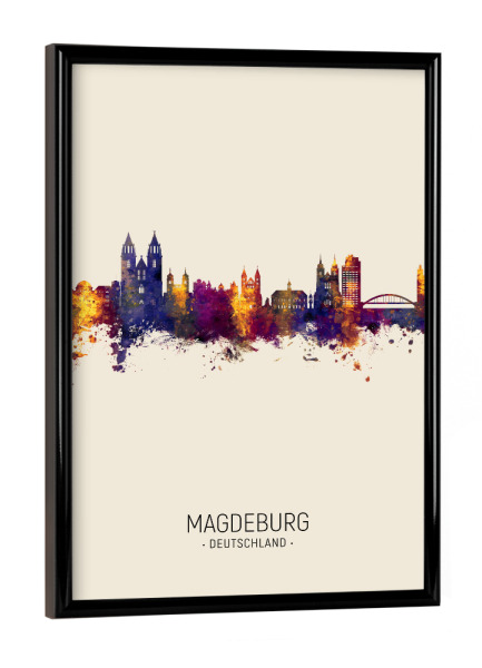 Poster mit schwarzem Rahmen "Magdeburg Germany Skyline Beige" artboxONE - Städte