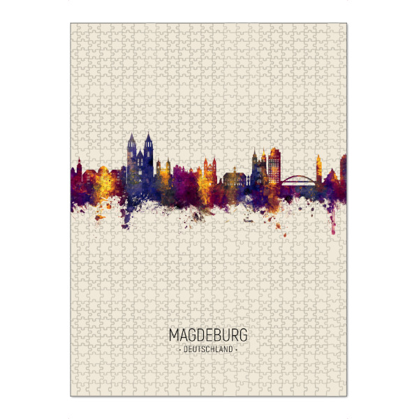 Puzzle Ravensburger "Magdeburg Germany Skyline Beige" artboxONE - Städte
