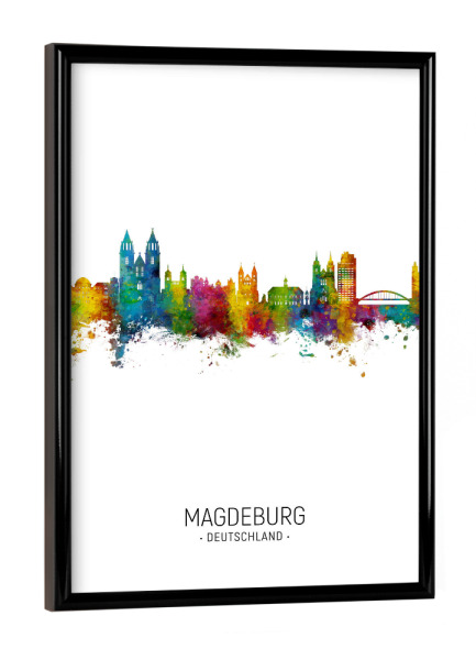 Poster mit schwarzem Rahmen "Magdeburg Germany Skyline Portrait" artboxONE - Städte