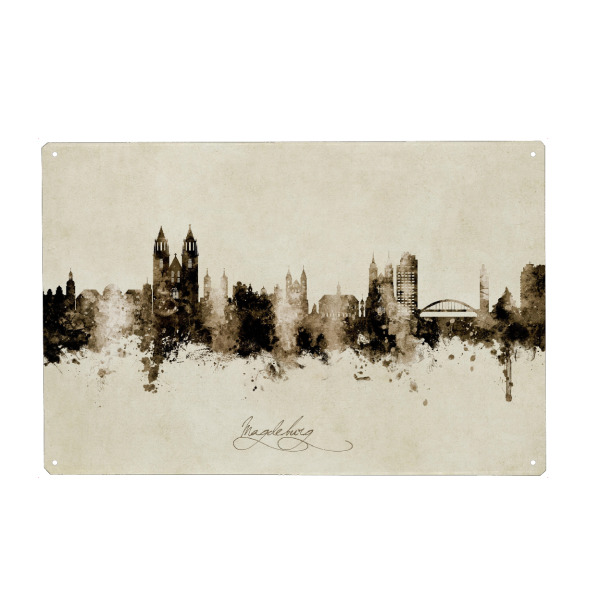 Holzbild "Magdeburg Germany Skyline Sepia" artboxONE - Städte