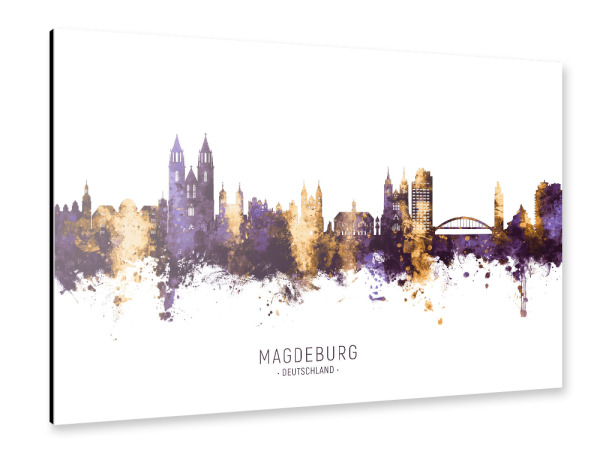 Alu-Dibond "Magdeburg Skyline PurpleGold" 30x20 cm artboxONE