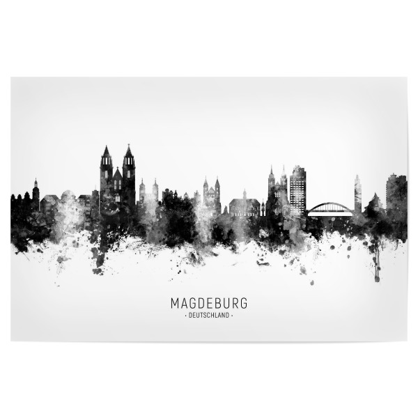 Poster 30x20 cm "Magdeburg Germany Skyline BW Text" artboxONE - Städte,Schwarzweiß