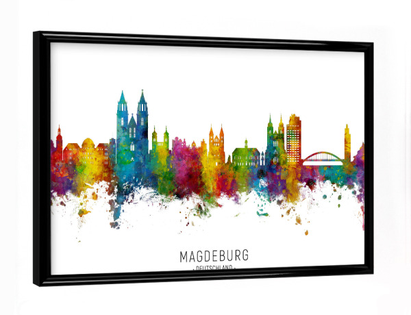 Poster mit schwarzem Rahmen "Magdeburg Germany Skyline txt" artboxONE - Städte
