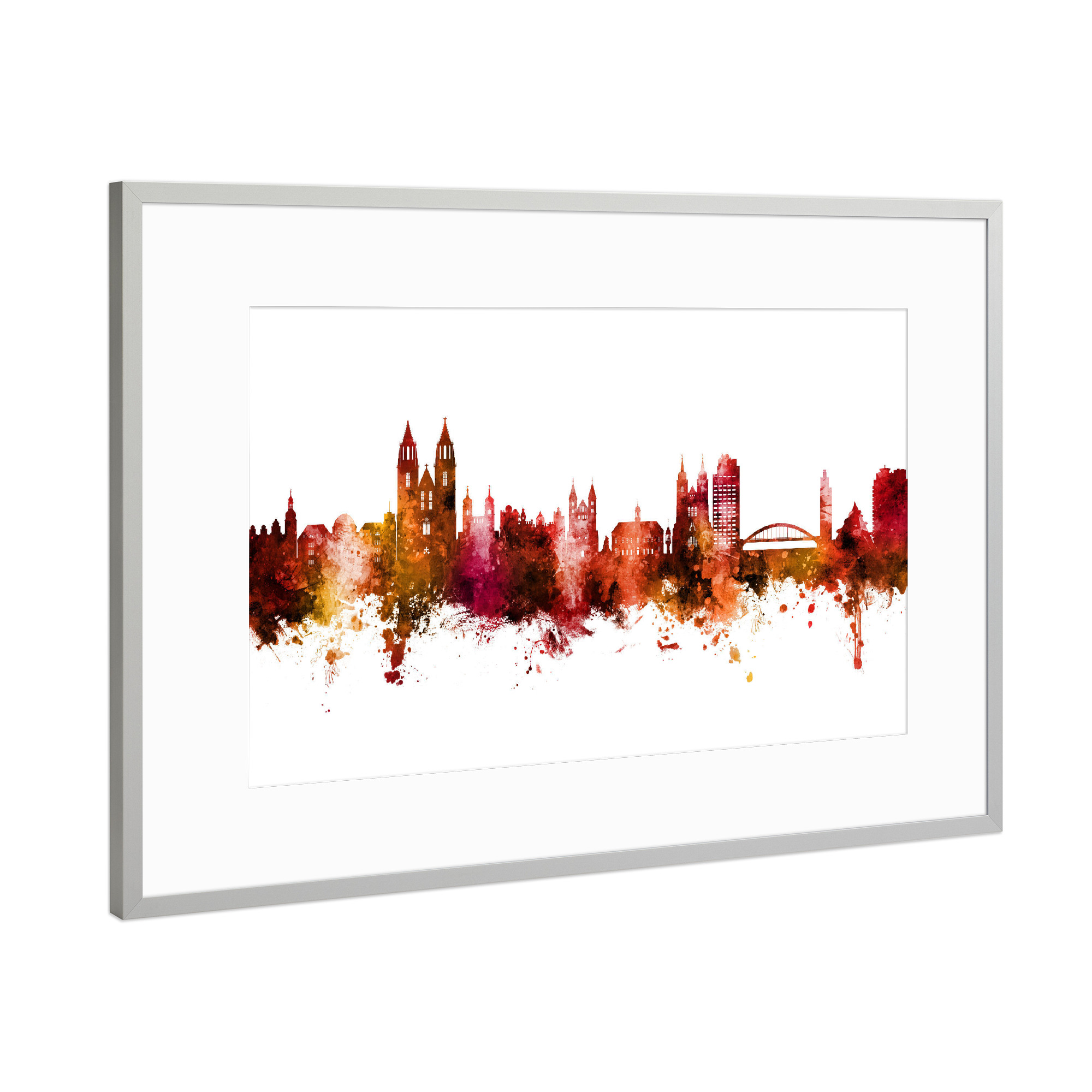 Poster mit Rahmen Silber "Magdeburg Germany Skyline Red" artboxONE - Städte