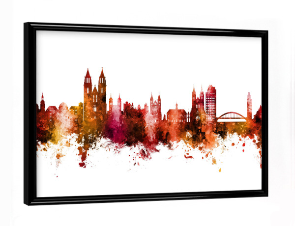 Poster mit schwarzem Rahmen "Magdeburg Germany Skyline Red" artboxONE - Städte
